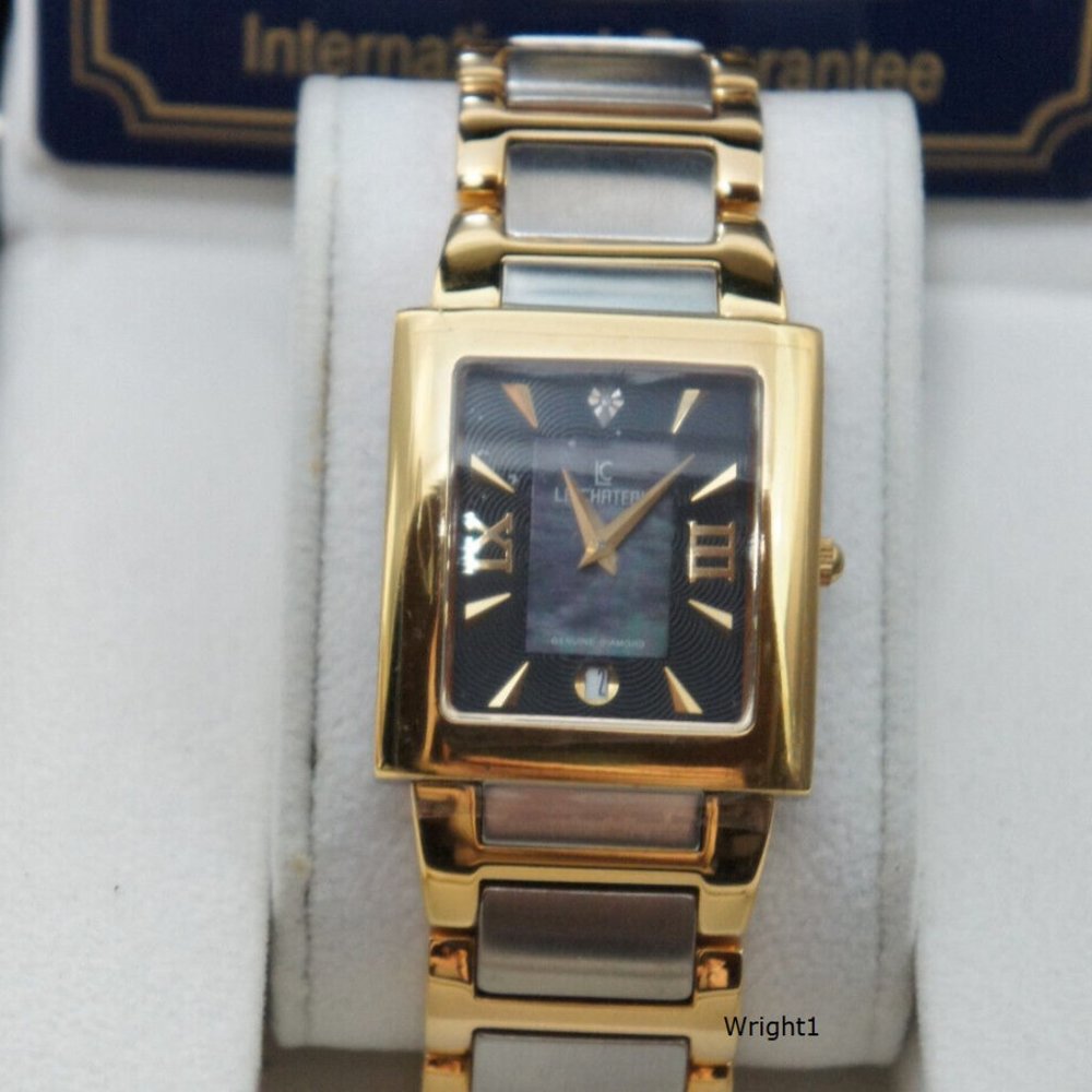 NEW Le Chateau 1816LC Black Dial Mens Textured & MOP Diamond Dial Two-Tone Watch